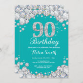 90e anniversaire Invitation Diamant Turquoise et a (Devant / Derrière)