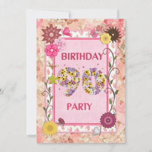 90e anniversaire invitation fête avec cadre fleuri