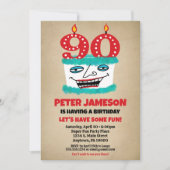 90e anniversaire Invitation Funny Cake Mens Décont (Devant)