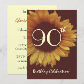 90e anniversaire Invitation Gold Sunflower (Devant / Derrière)
