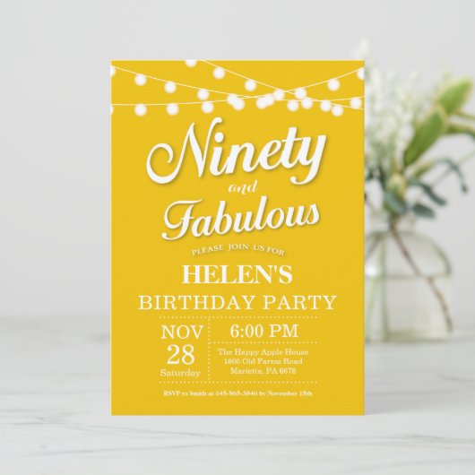 90e anniversaire Invitation Jaune Fabuleux (Debout devant)