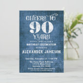 90e anniversaire Invitation Linen Bleu Bravo rusti (Debout devant)
