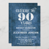 90e anniversaire Invitation Linen Bleu Bravo rusti (Devant / Derrière)