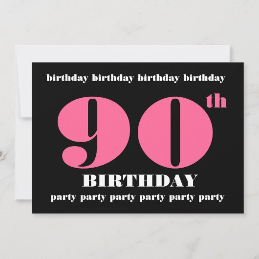 90e anniversaire Invitation Modèle rose noir (Devant)