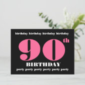 90e anniversaire Invitation Modèle rose noir (Debout devant)
