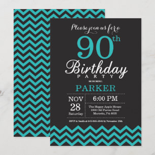 90e anniversaire Invitation Noir et Turquoise