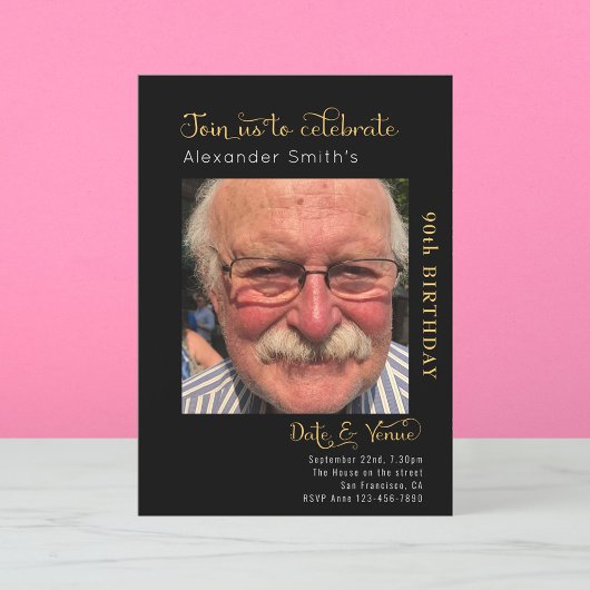 90e anniversaire Invitation noire