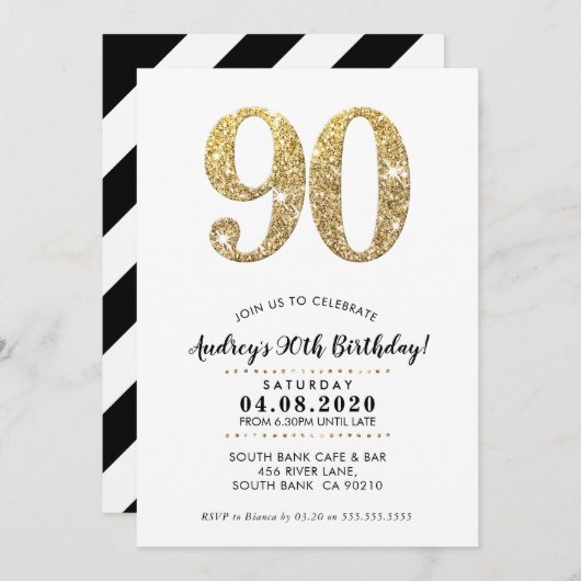 90E ANNIVERSAIRE INVITATION parties scintillant or (Devant / Derrière)