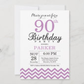 90e anniversaire Invitation Purple Chevron (Devant)