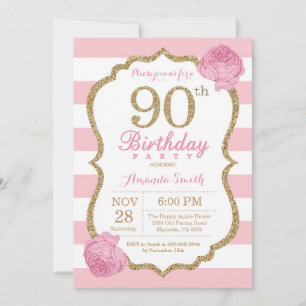 90e anniversaire Invitation rose et or Floral