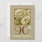90e anniversaire Invitation Roses d'or (Devant)