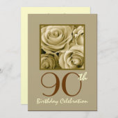90e anniversaire Invitation Roses d'or (Devant / Derrière)