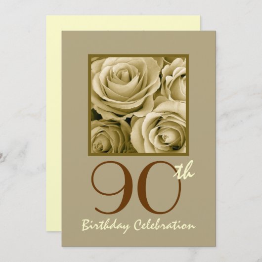 90e anniversaire Invitation Roses d'or (Devant / Derrière)
