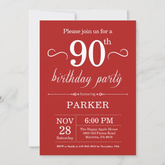 90e anniversaire Invitation rouge (Devant)