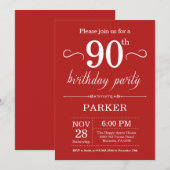 90e anniversaire Invitation rouge (Devant / Derrière)