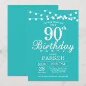 90e anniversaire Invitation Turquoise Aqua Turquoi (Devant / Derrière)