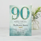90e anniversaire Invitation Turquoise Blue Gold Ad (Debout devant)