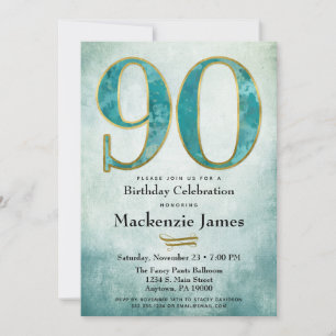 90e anniversaire Invitation Turquoise Blue Gold Ad