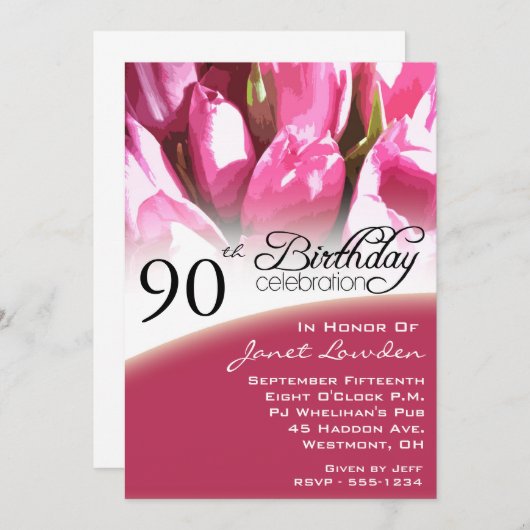 90e anniversaire Invitations de fête (Devant / Derrière)