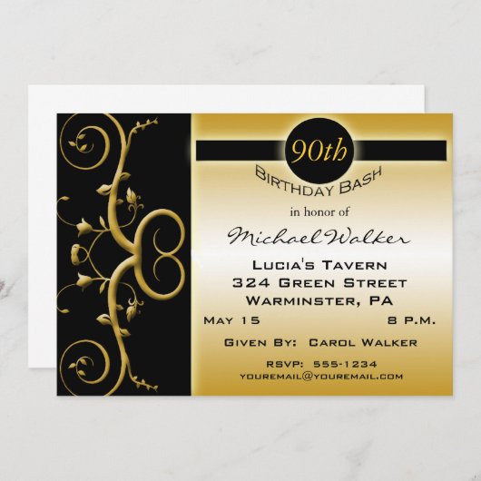 90e anniversaire Invitations de fête (Devant / Derrière)