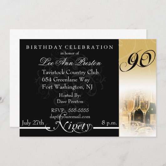 90e anniversaire Invitations de fête (Devant / Derrière)