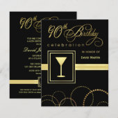90e anniversaire Invitations de fête - avec Monogr (Devant / Derrière)