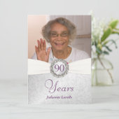 90e anniversaire - Invitations photo - Argent et v (Debout devant)