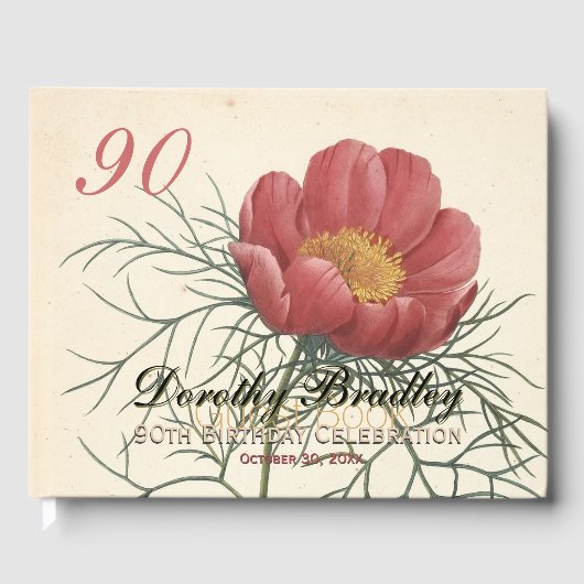 90e Anniversaire Peony Livre d'invité personnalisé (Recto)