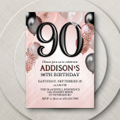90e anniversaire Rose Gold Ballons Invitation