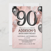 90e anniversaire Rose Gold Ballons Invitation (Devant)