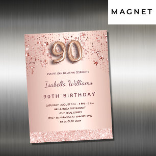 90e anniversaire rose or étoiles aimant invitation