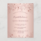 90e anniversaire rose or étoiles invitation (Devant)