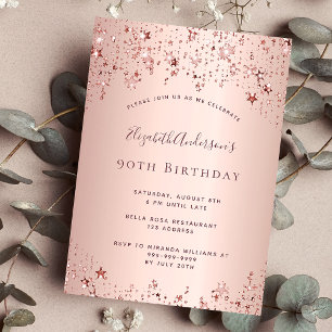 90e anniversaire rose or étoiles invitation
