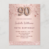 90e anniversaire rose or étoiles invitation (Devant)