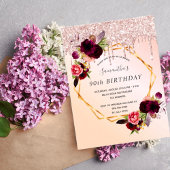 90e anniversaire rose or florales invitation
