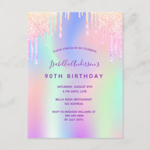 90e anniversaire rose violet invitation holographi