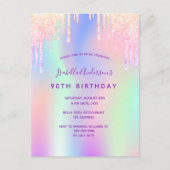 90e anniversaire rose violet invitation holographi (Devant)