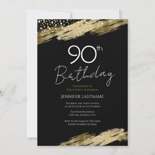90e Anniversaire Soirée Gold Black Invitation (Devant)