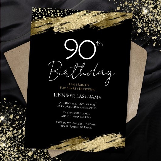 90e Anniversaire Soirée Gold Black Invitation