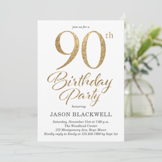 90e Anniversaire Soirée Gold Invitation (Debout devant)