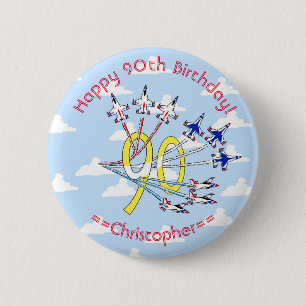 90e Birthday Badge (Blue Sky) Ronde Button 5,7 Cm