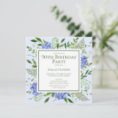 90e Birthday Blue Hydrangeas Floral Waterverf Kaart (Staand voorkant)