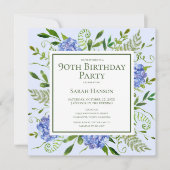 90e Birthday Blue Hydrangeas Floral Waterverf Kaart (Voorkant)