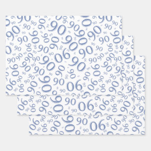 90e Birthday Blue & White Random Number Pattern Inpakpapier Vel