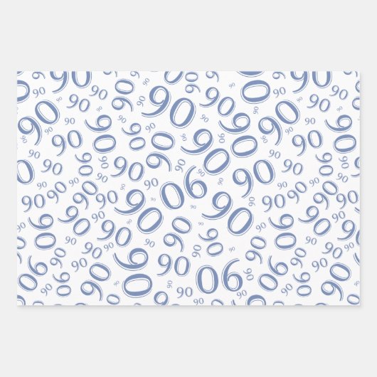90e Birthday Blue & White Random Number Pattern Inpakpapier Vel (Voorkant 2)