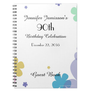 90e Birthday Party Guest Book, Festive Floral Notitieboek