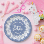 90e blauw/wit willekeurig getallenpatroon papieren bordje (Feest)