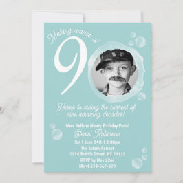 90e Bleke Blauwgroen Bubble Verjaardagsfeest Foto Kaart