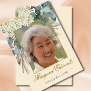 90e Bloemencrème Elegante Gouden Foto Verjaardag Kaart