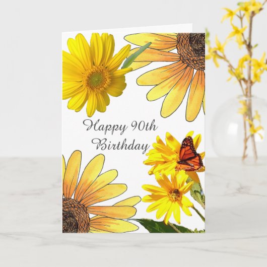 90e carte d'anniversaire (Fleur jaune)